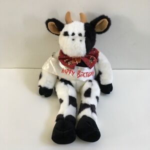 1997 Build A Bear Holstein Cow Bell Bow Tie Sash 18" White & Black Stuffed Plush